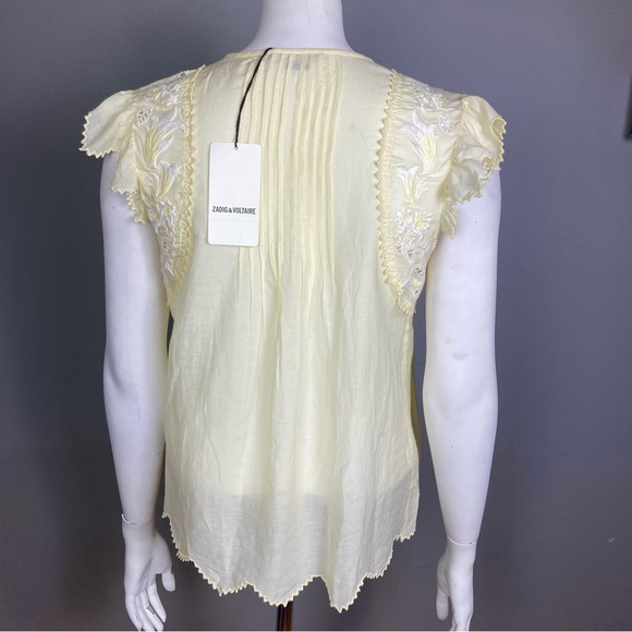Zadig & Voltaire top XS Tiara floral embroidered prairie yellow flutter eyelet - Picture 10 of 13